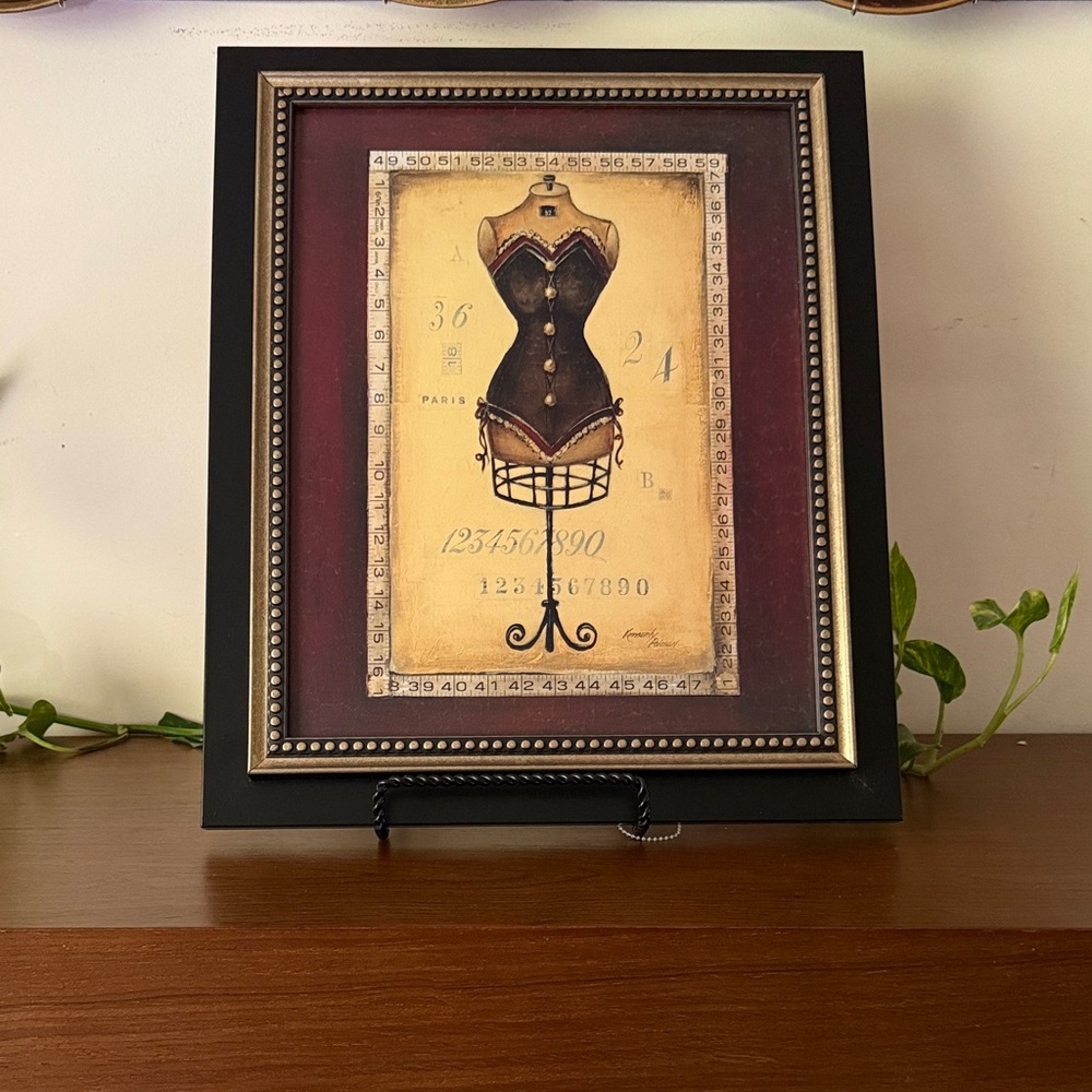 Vintage Taille de Robe II Dress Form Framed Art - Burgundy & Black Accent